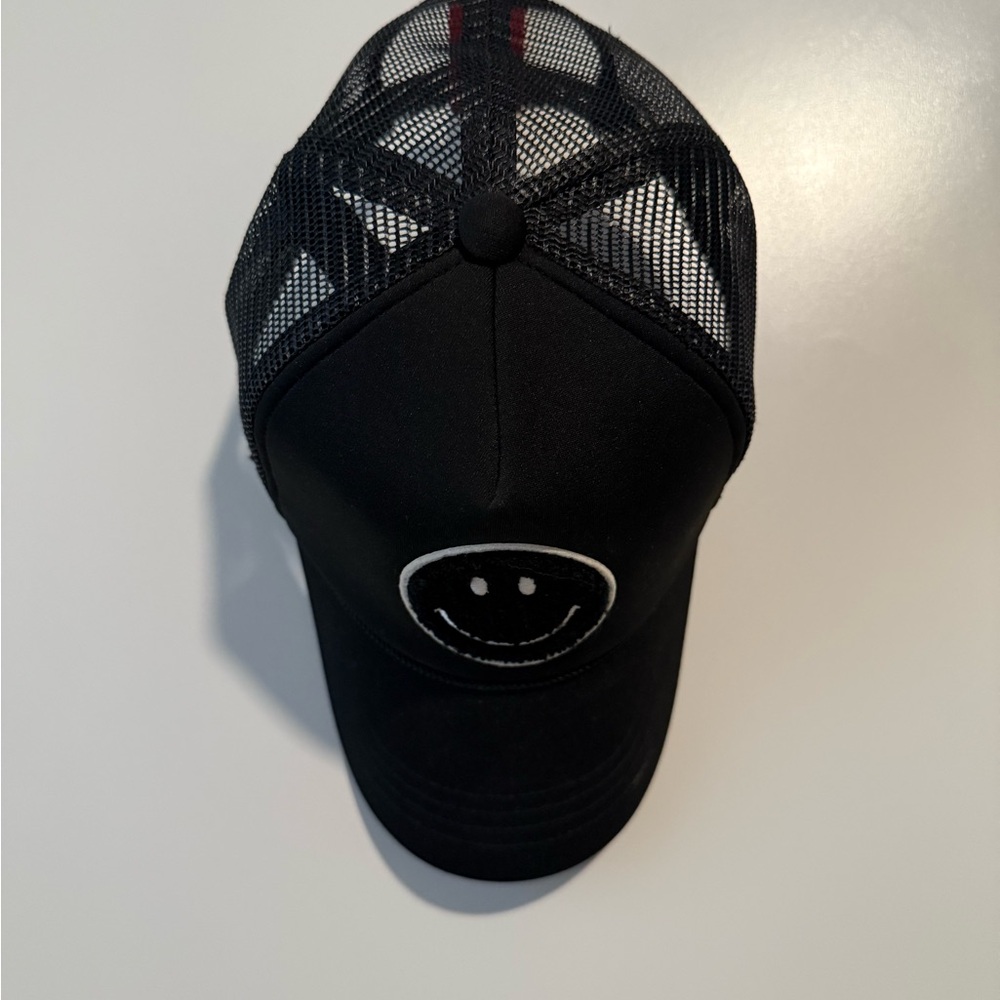 Steve Madden Black Mesh Cap with Smiley Design
